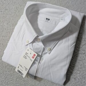 NEW Uniqlo Non-Iron Jersey Shirt Mens Sm White L/S Button Down 331-448234 Light